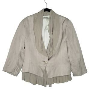 Earl Rutenberg Blazer Jacket Womens 10 Linen Blend Peplum Ruffle Grey Tie Back
